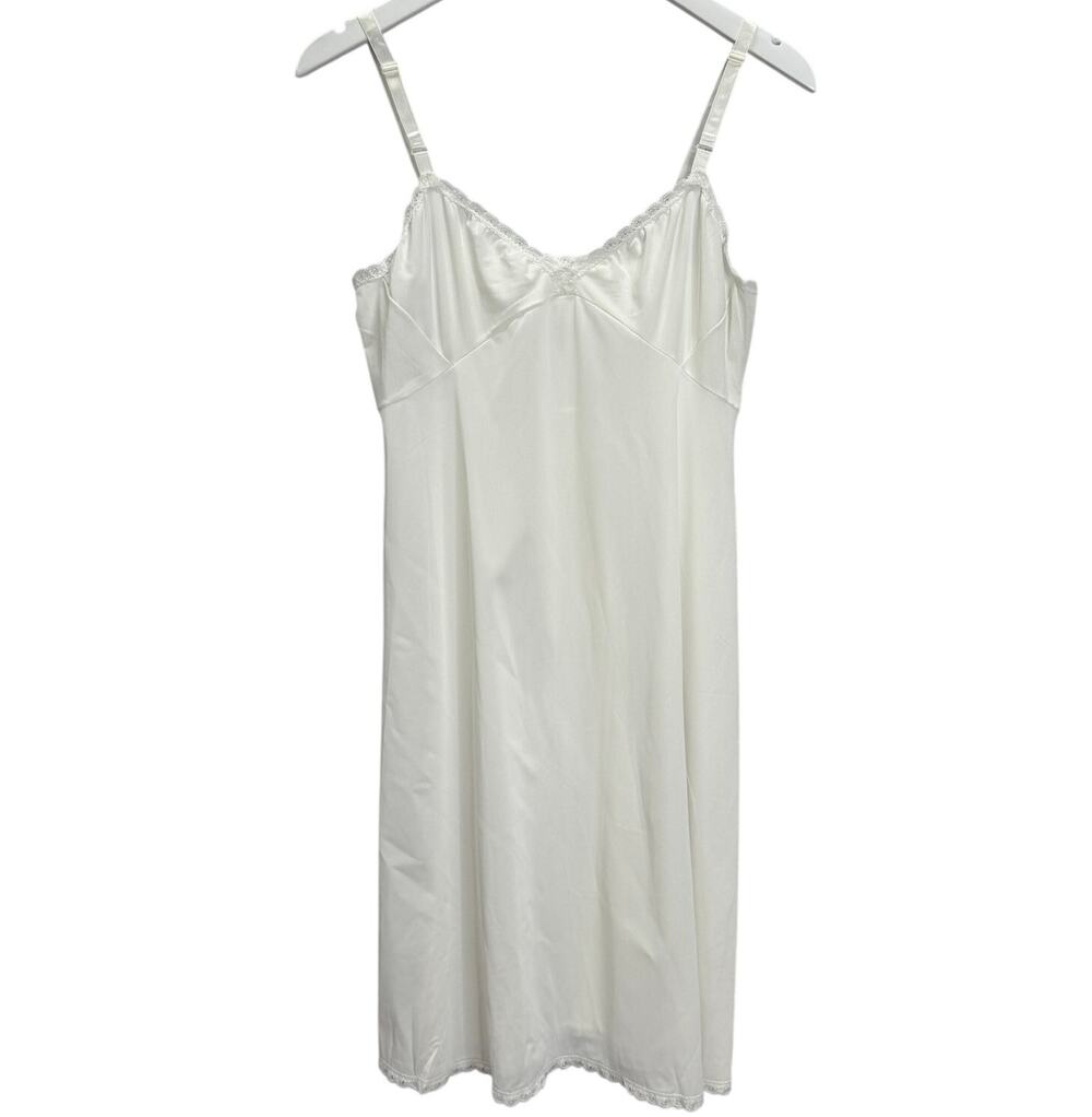 Vintage Shadowline White Full Slip Size 38 M Lace Detail Nylon Stretch Dress